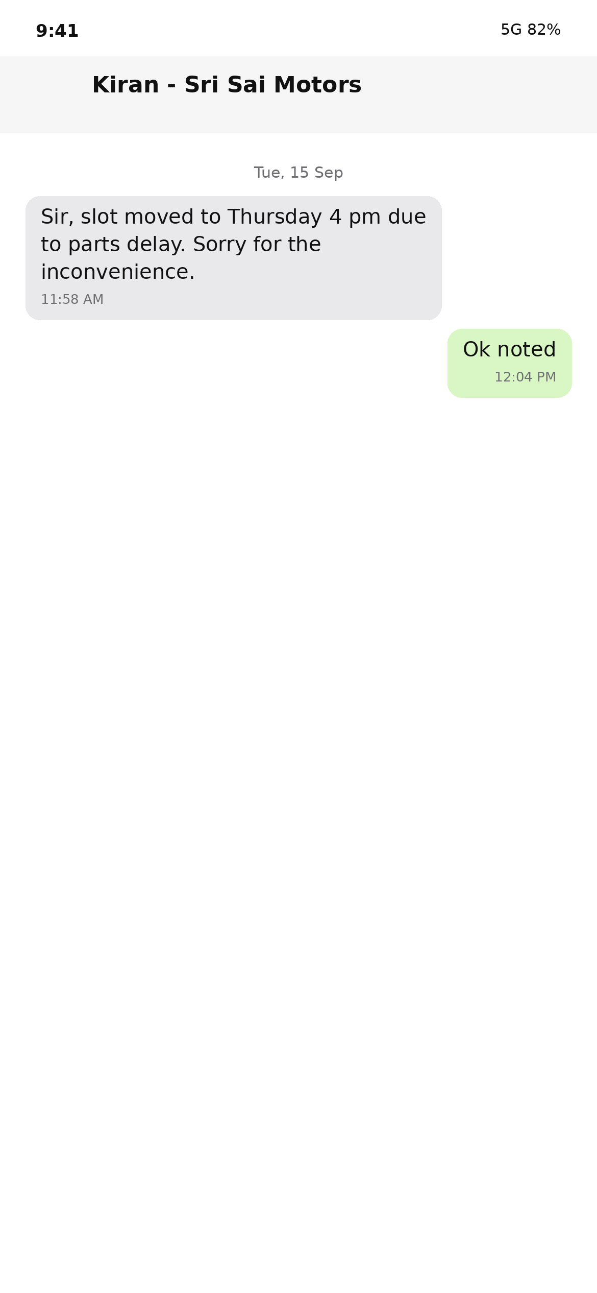 Fictional service centre chat moving the booking to Thursday at 4 pm.